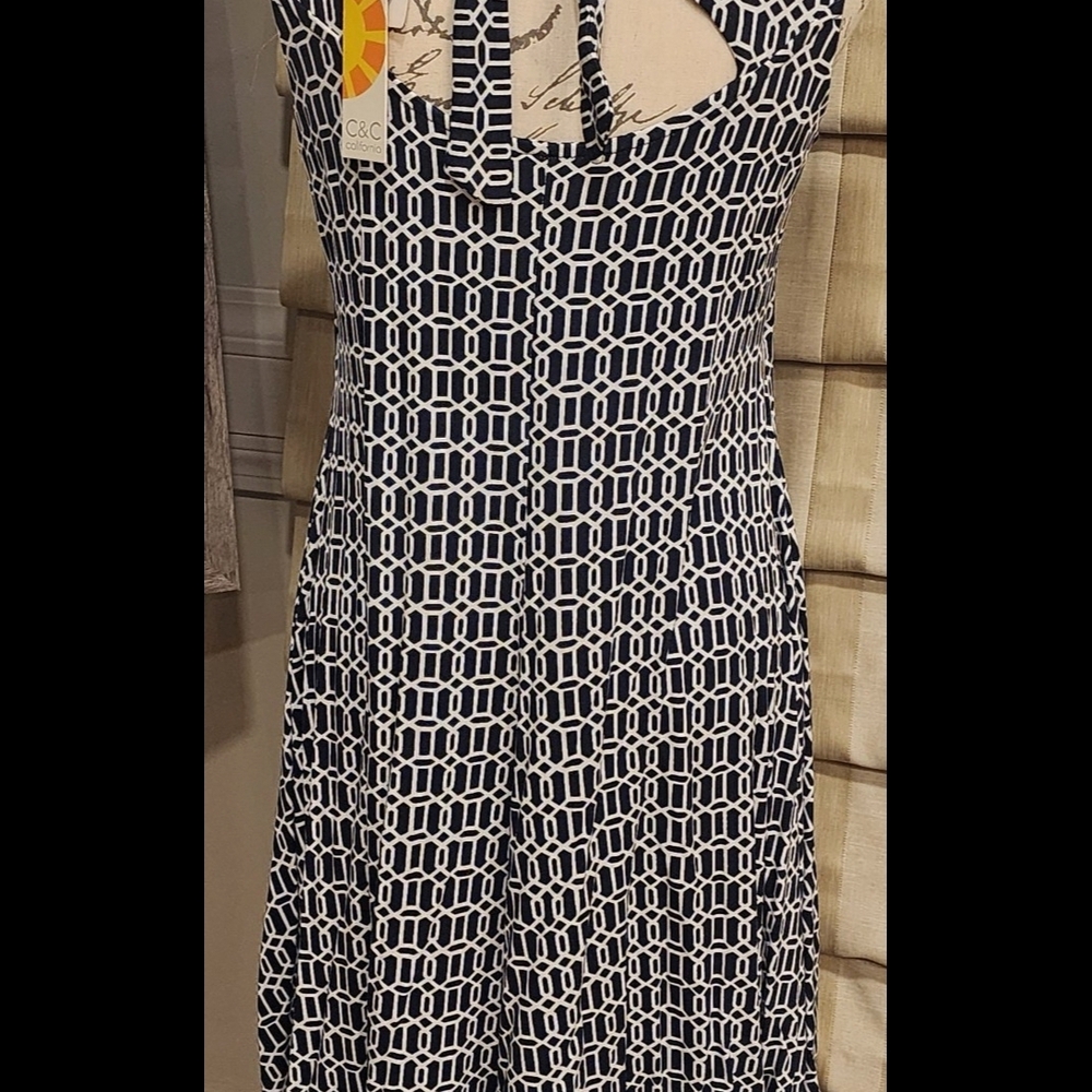 C&C California Dark Navy and White Patterned Midi Dress